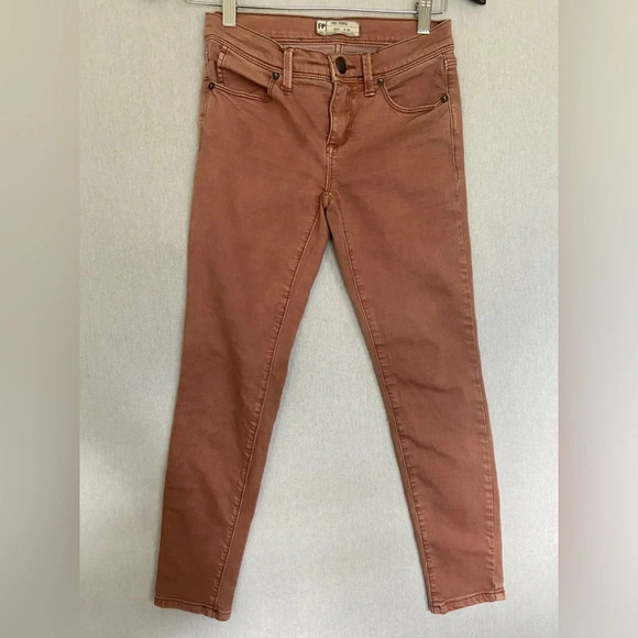 Free people FP faded pink rose low rise skinny jeans zipper fly Sz 25 - Picture 1 of 9